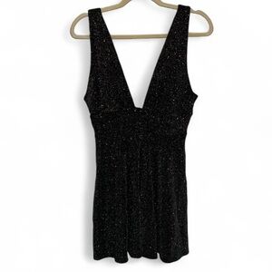 Urban Outfitters Black Glittery V Neck Sleeveless Mini Dress